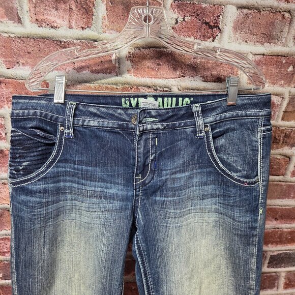 Hyoraulic Jeans 13 14 | Blue Capri Cuffed Button Pocket Y2K Casual Denim - Picture 3 of 5